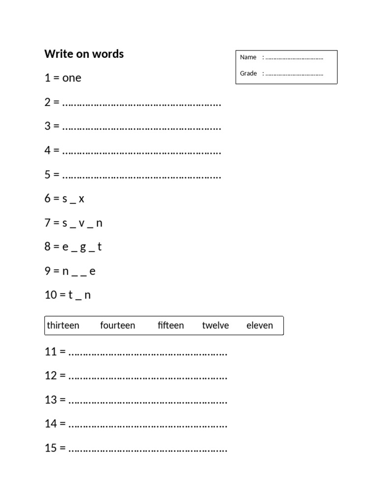 Number Words Writing Exercise | PDF