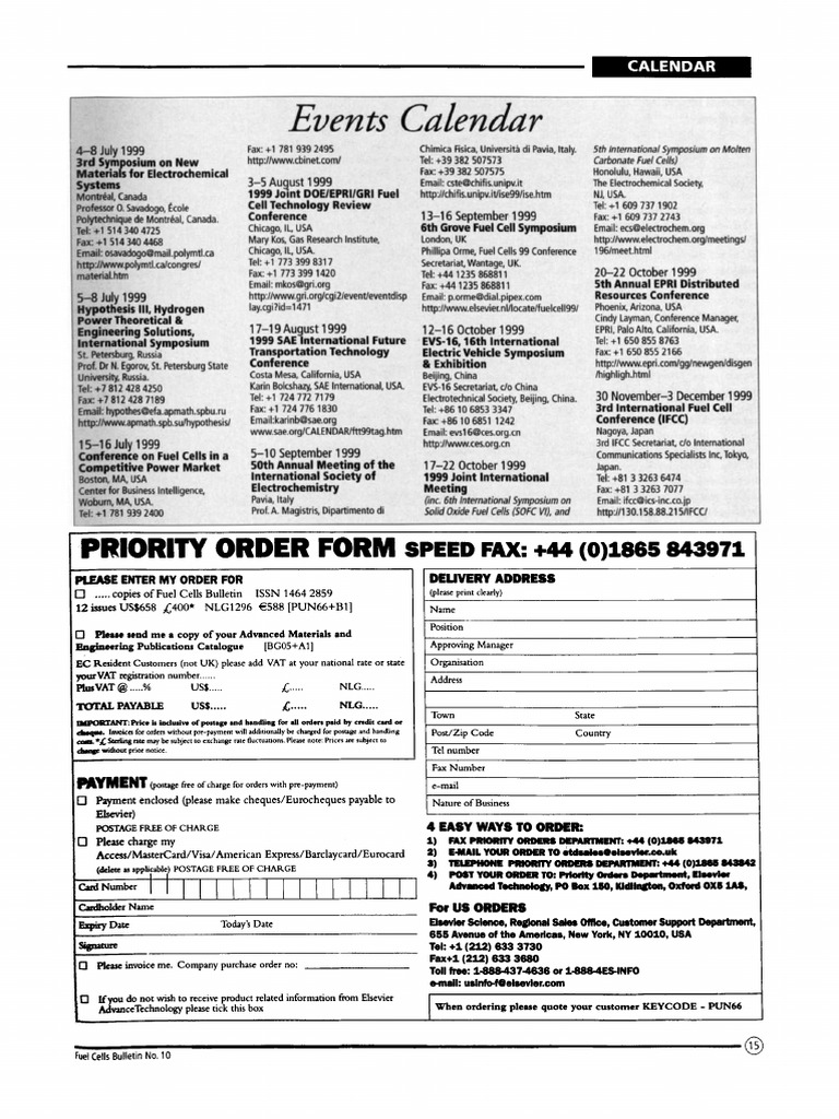 1999 Events Calendar for Fuel Cells | PDF | Materials | Energy Development