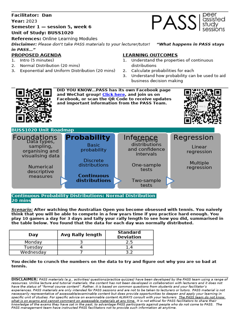 Session 5, Week 6, Continuous Distributions | PDF | Probability ...