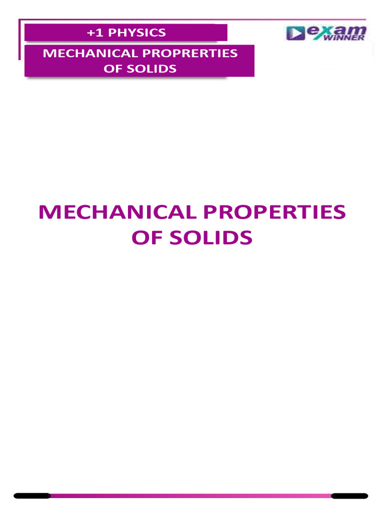 PLUS ONE PHYSICS - Mechanical Properties of Solids Worksheet | PDF ...