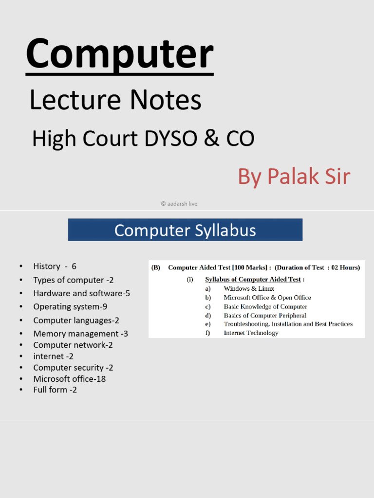 Computer: Lecture Notes | PDF | Computer Data Storage | Read Only Memory