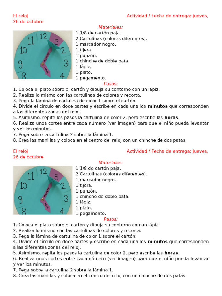 Reloj Didáctico para Niños | PDF