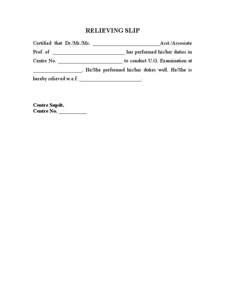 Exam Duty Relieving Slip Template | PDF | Career & Growth | Business