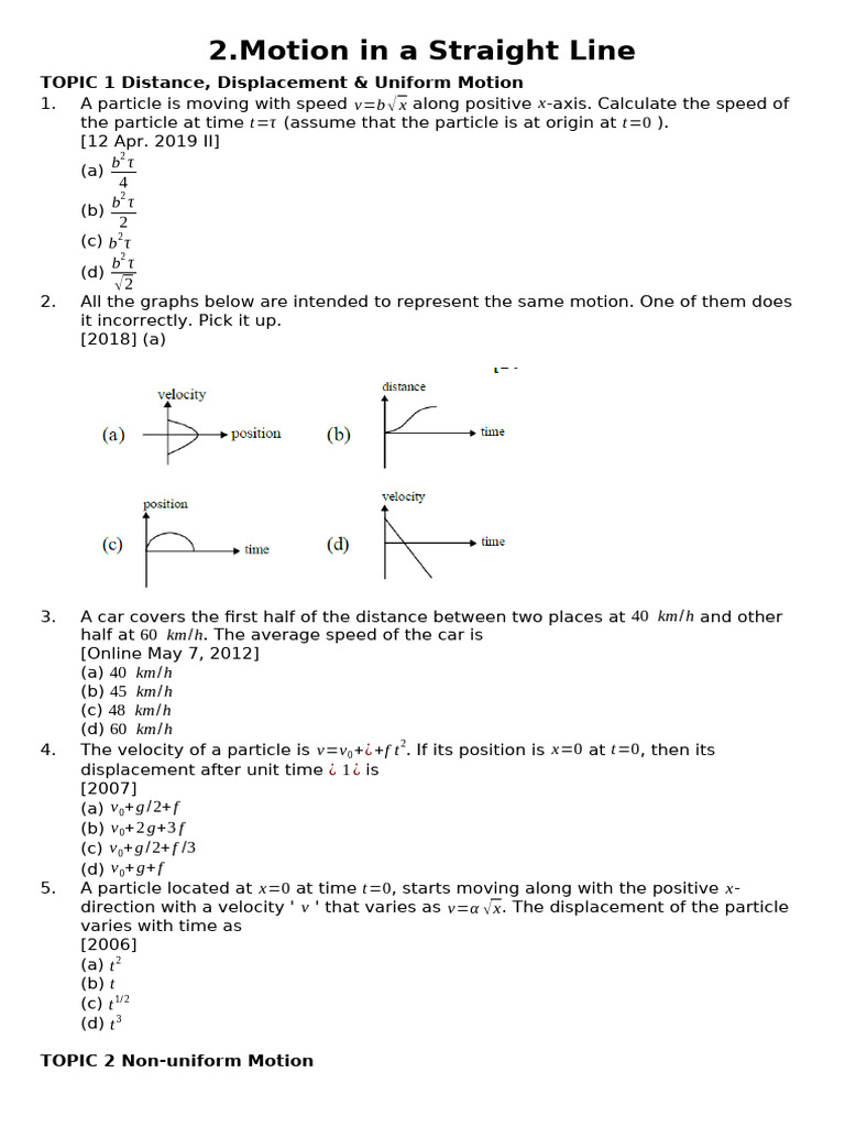 2.motion in A Straight Line - 71 Jee Main Papers Chapter Wise | PDF ...