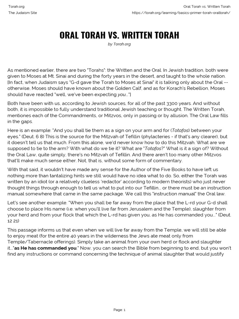 oral-torah-vs-written-torah | PDF | Oral Torah | Mitzvah