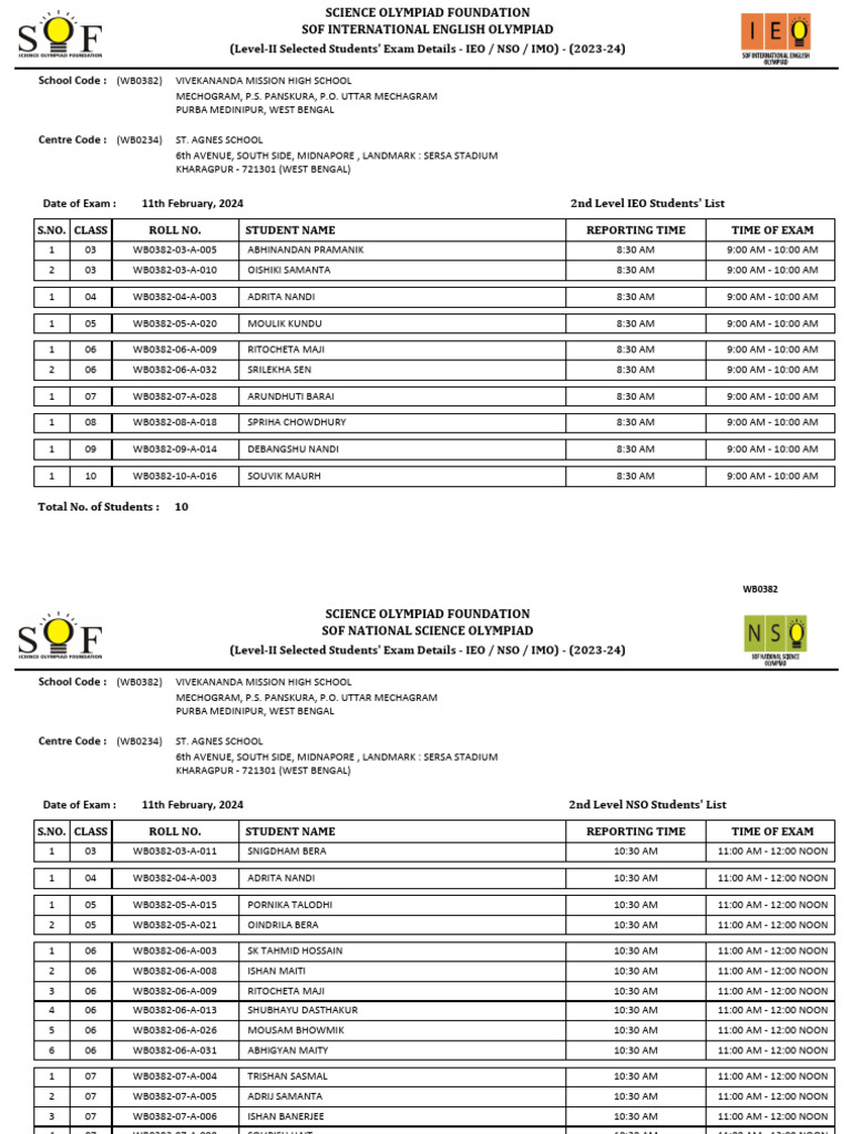 2023-24 SOF Olympiad Exam Details | PDF