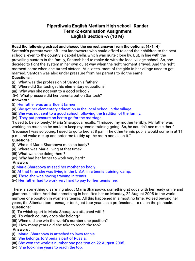 Piperdiwala High School Exam Assignment | PDF