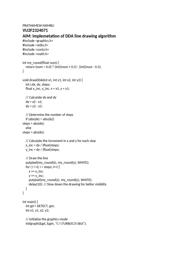 DDA Line Drawing Algorithm in C | PDF