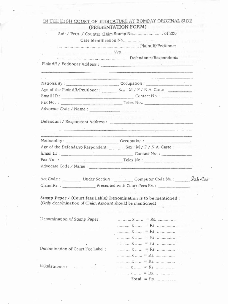 High Court of Bombay Filing Form | PDF