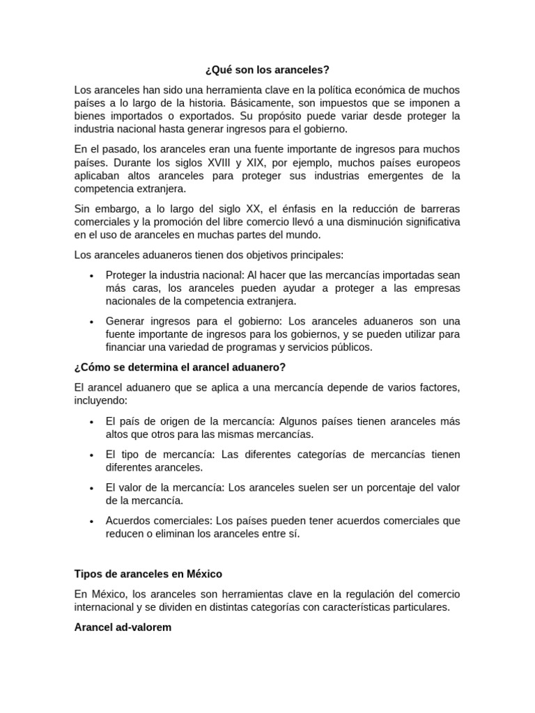 Aranceles: Tipos y Funciones en México | PDF | Arancel | aduana