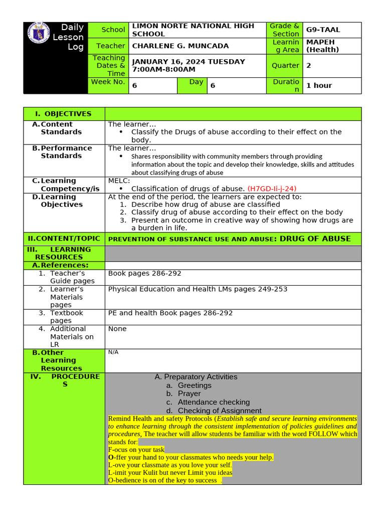 Drug Abuse Prevention Lesson Plan | PDF | Learning | Teachers