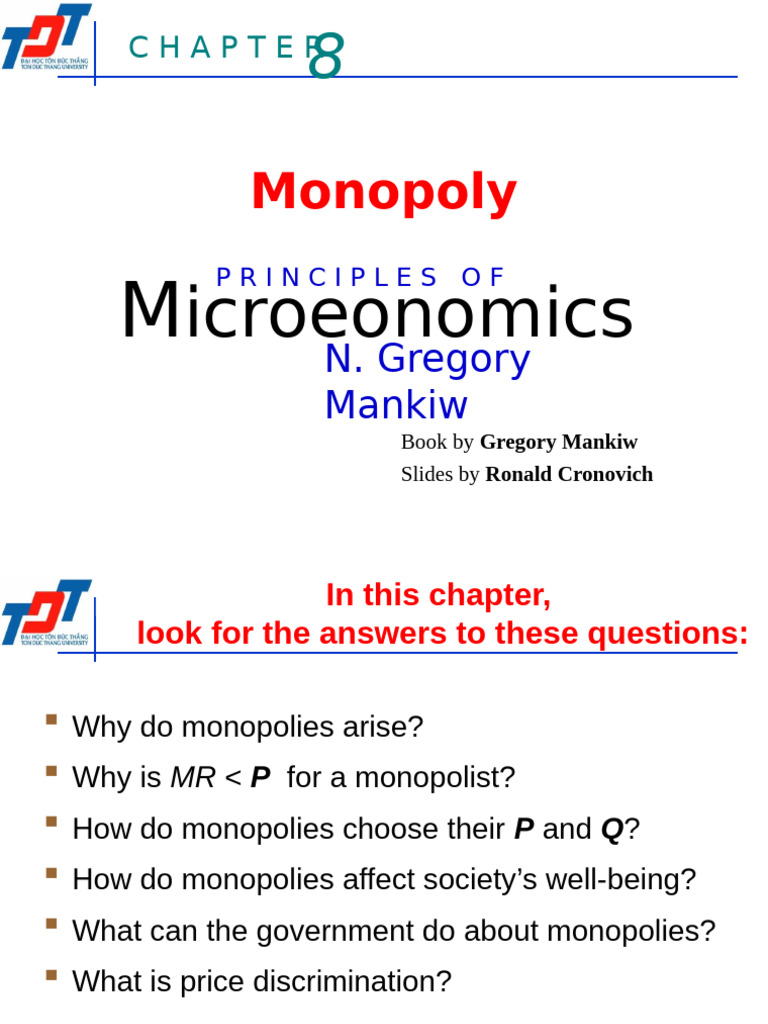 QTKD 701020 Micro Ch08 Monopoly | PDF | Monopoly | Price Discrimination