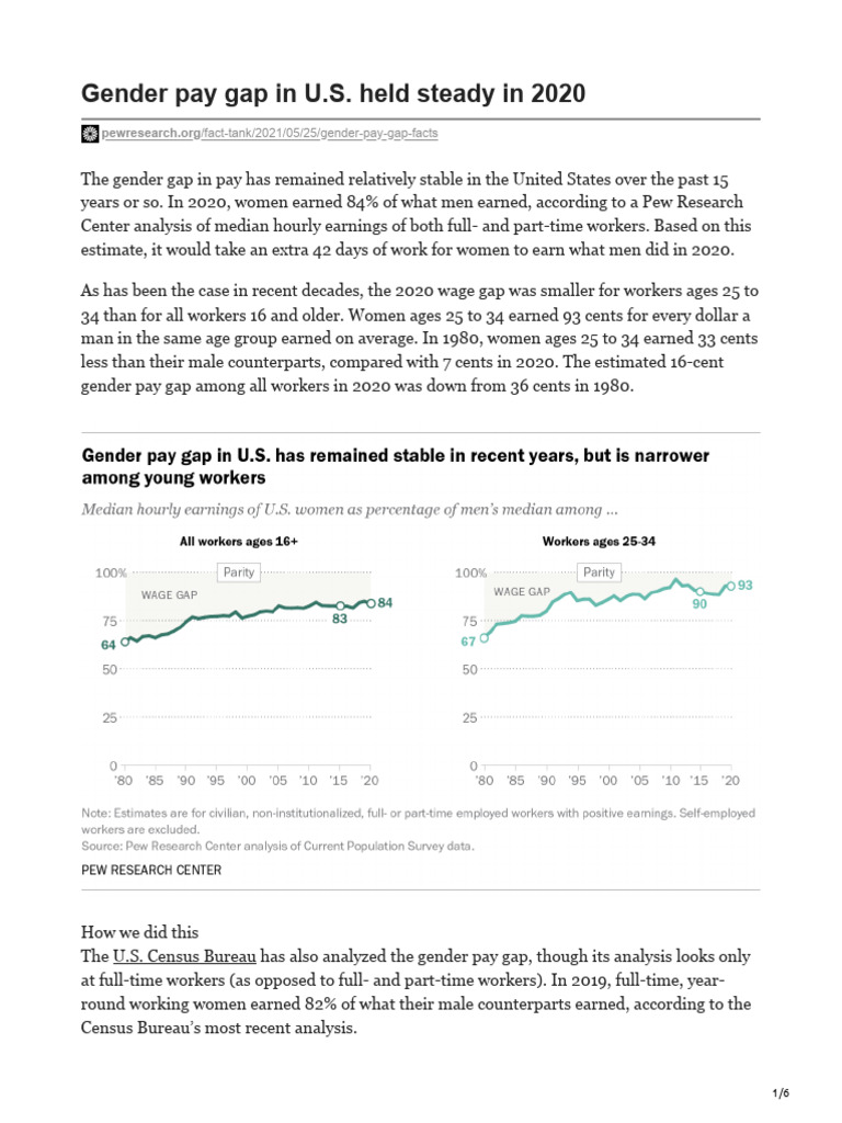 Gender Pay Gap in US Held Steady in 2020 | PDF | Gender Pay Gap | Woman