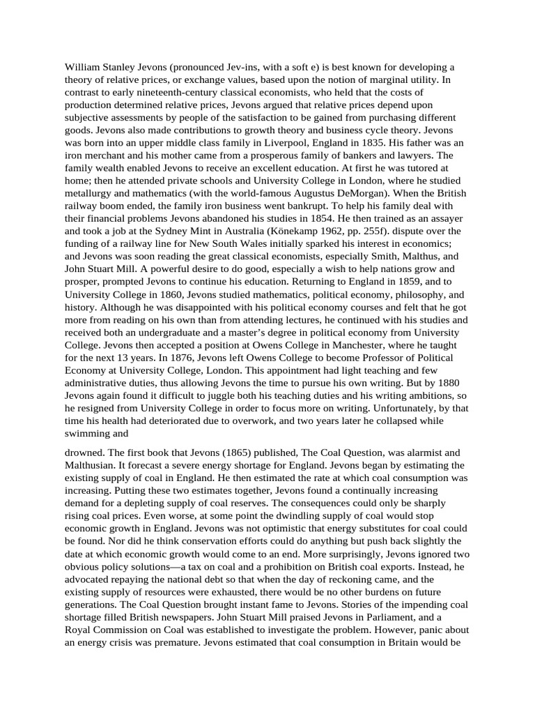 William Stanley Jevons | PDF | Labour Economics | Economics