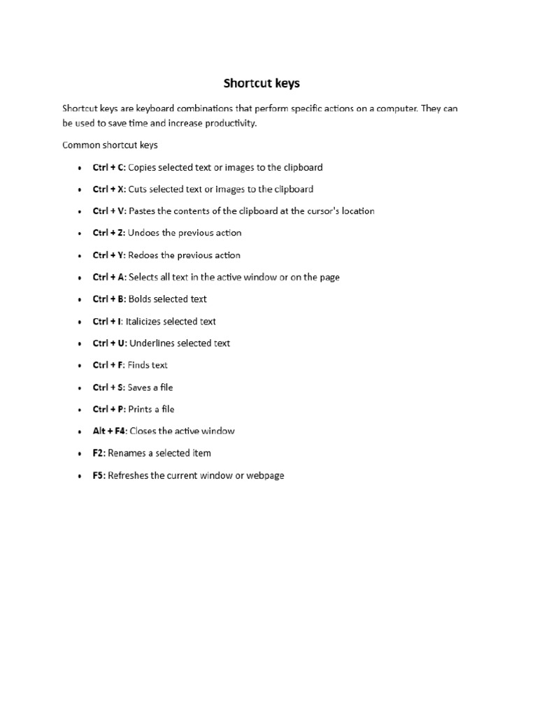 Shortcut Keys For Computer | PDF