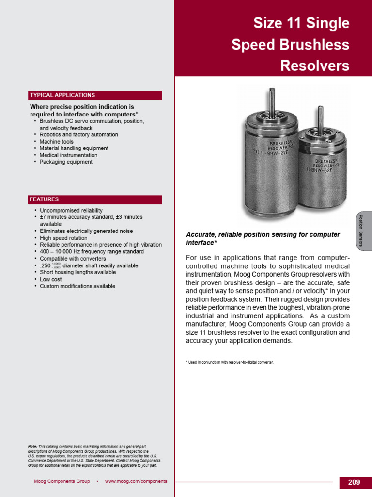 Size 11 Brushless Resolvers Overview | PDF | Electric Motor | Amplifier