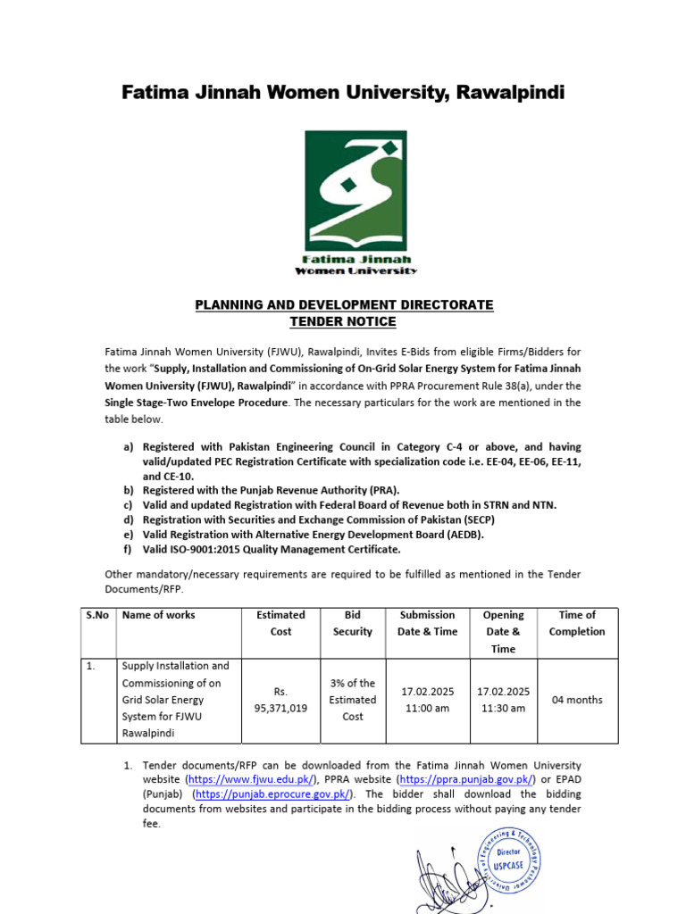 Fatima Jinnah Women University, Rawalpindi: Planning and Development ...