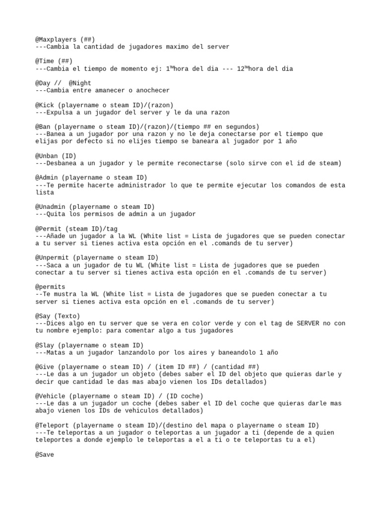 Comandos Esenciales para Servidores Unturned | PDF