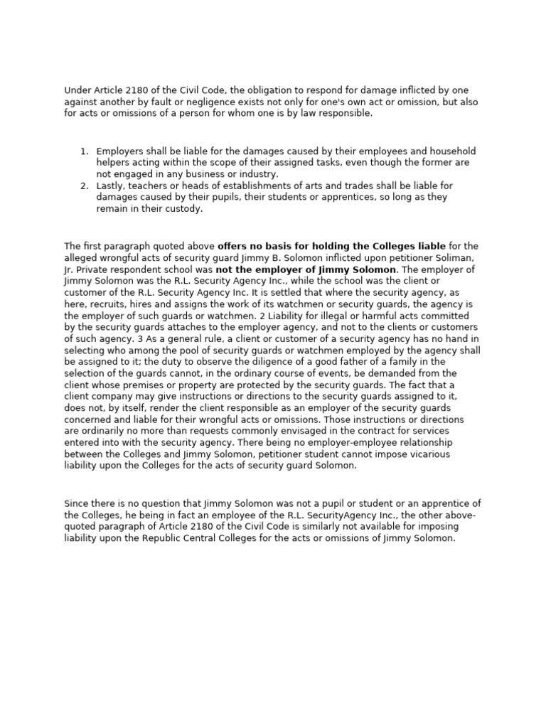 Under Article 2180 of The Civil Code | PDF | Legal Liability | Private Law