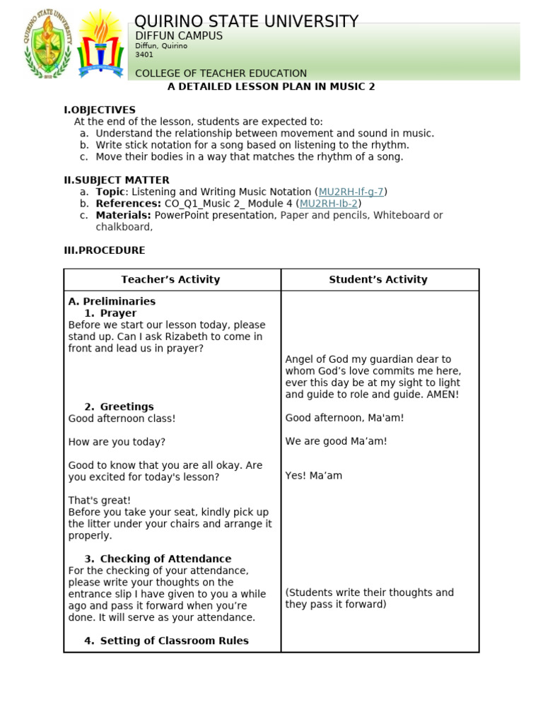 Music Lesson Plan: Stick Notation 2 | PDF | Musical Notation | Rhythm