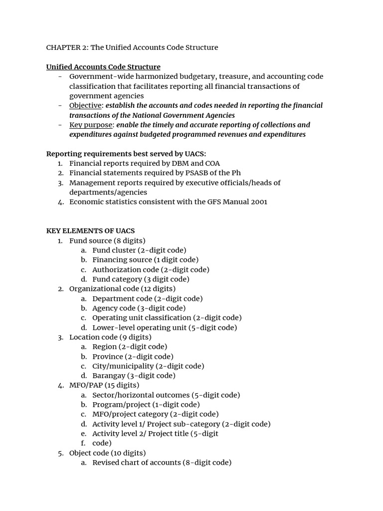 Unified Accounts Code Structure Explained | PDF