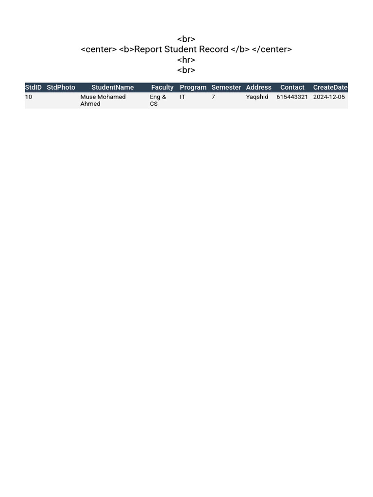 BR Center BReport Student Record B Center HR BR | PDF