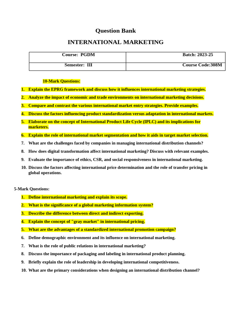 Question Bank IM (1) Mid Tearm | PDF | Marketing | Digital Marketing