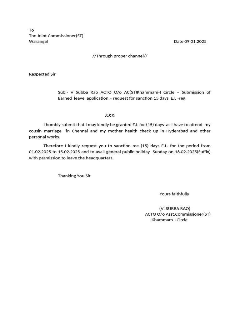 15-Day Earned Leave Application | PDF