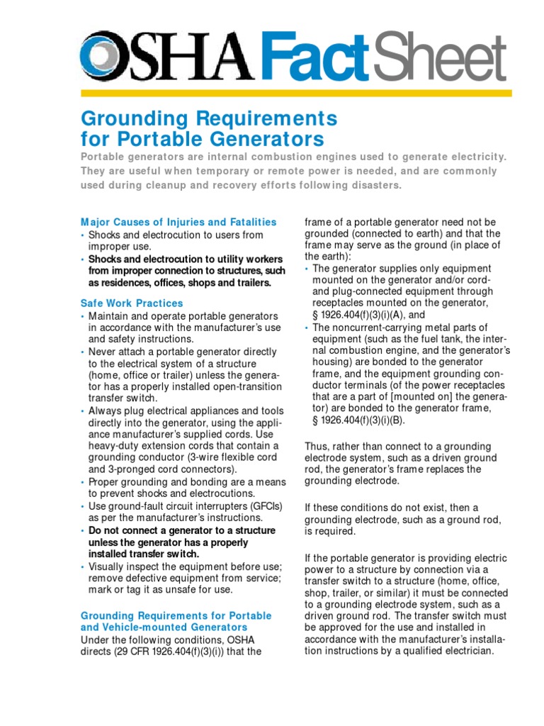Grounding Requirements for Portable Generators | PDF | Electrical ...