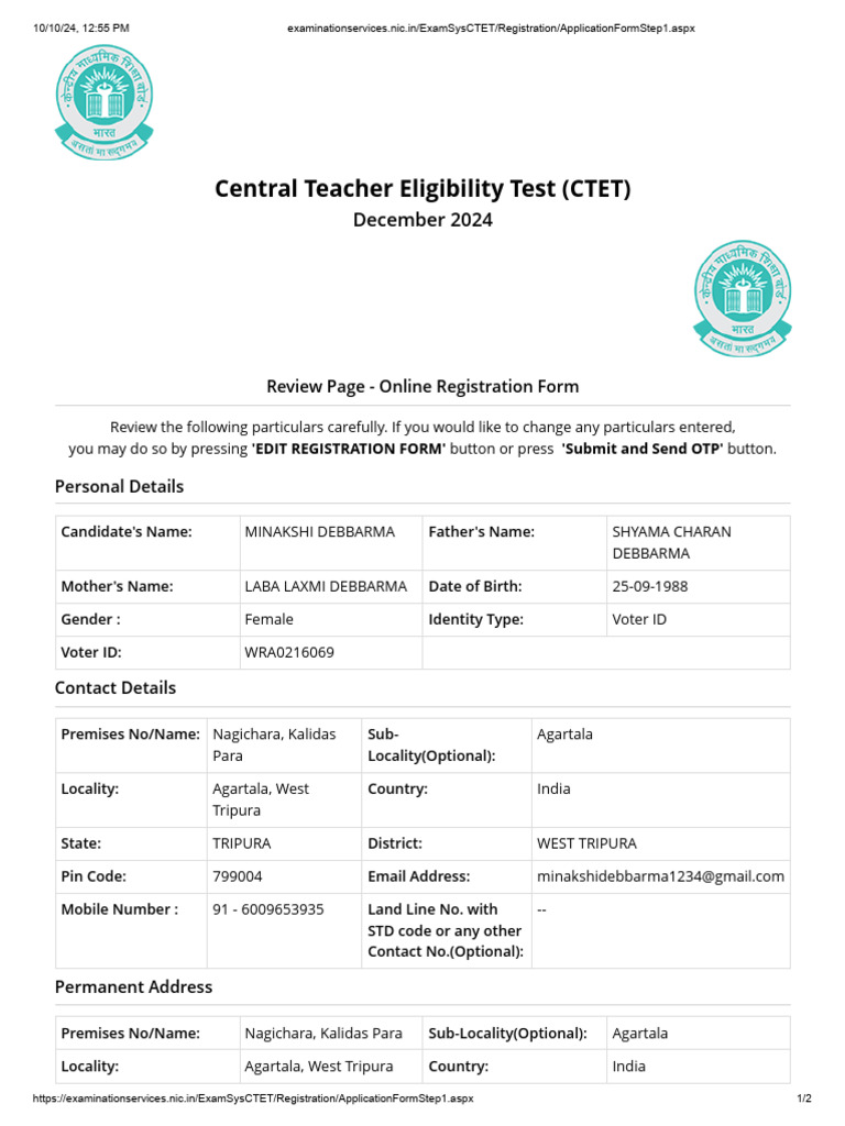 Examinationservices - Nic.in ExamSysCTET Registration ...