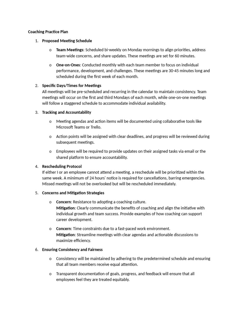 Coaching Practice Plan Overview | PDF | Goal | Organizational Behavior