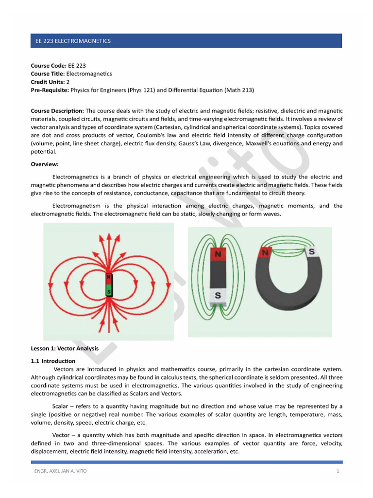 EE 223 Topic Vector Analysis | PDF
