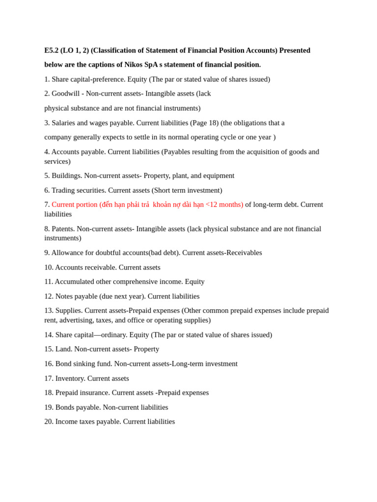 Classification of Financial Position Accounts | PDF