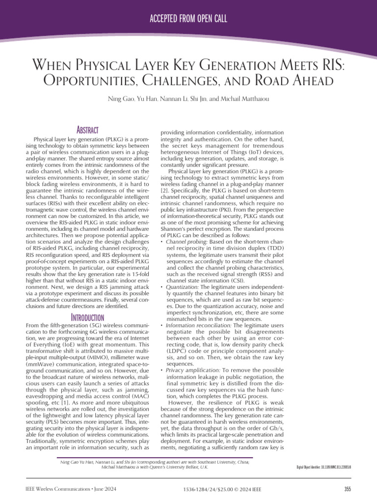 RIS-Aided Physical Layer Key Generation | PDF | Information And ...