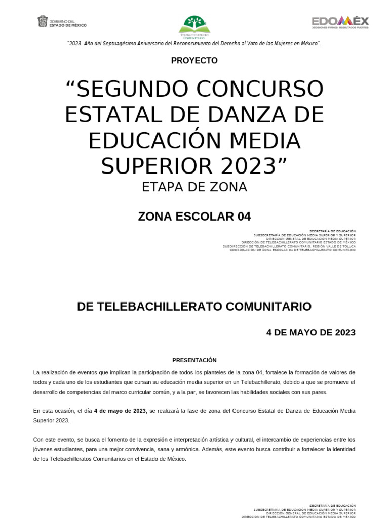 Proyecto Concurso de Danza 2023 Fase Zona (1) | PDF | México ...