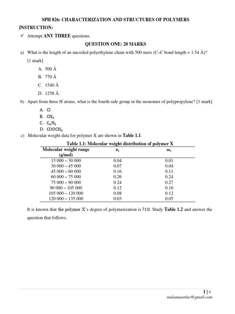 Polymer Characterization Exam Questions | PDF | Polymers | Polyethylene