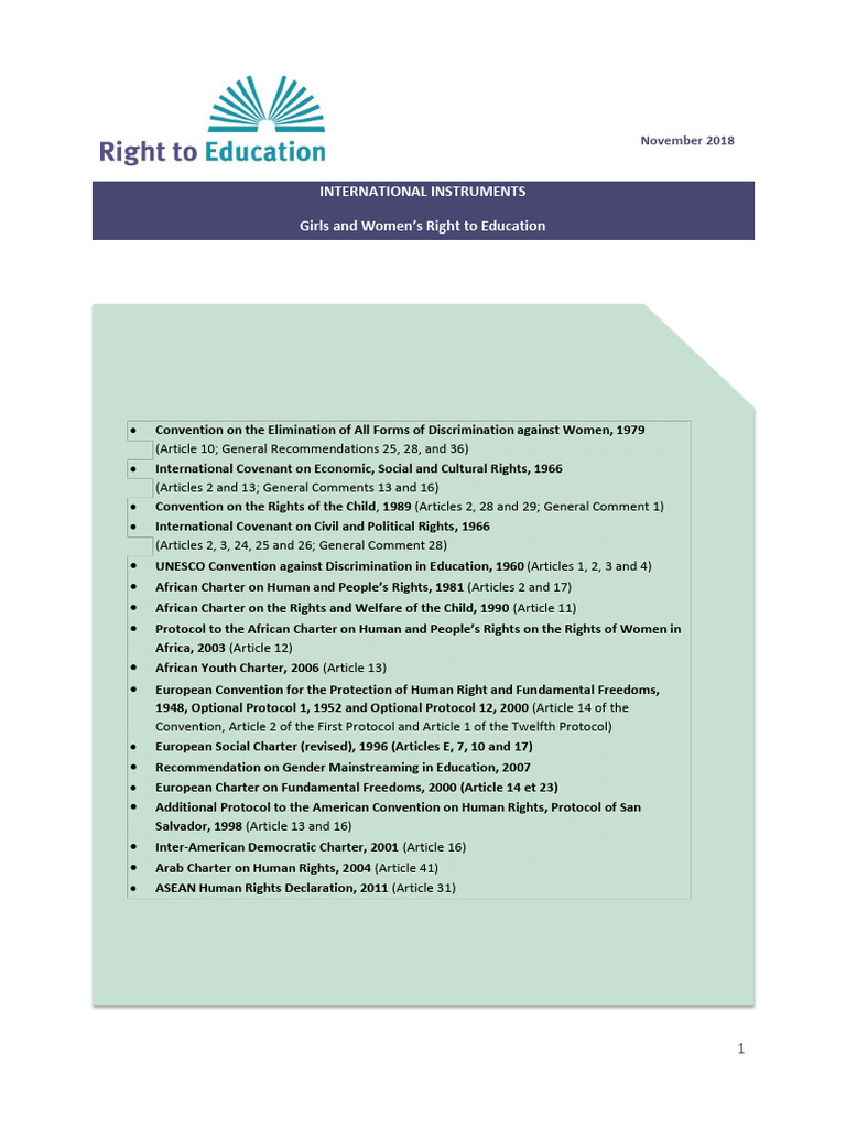 RTE International Instruments Girls Women Right To Education | PDF ...