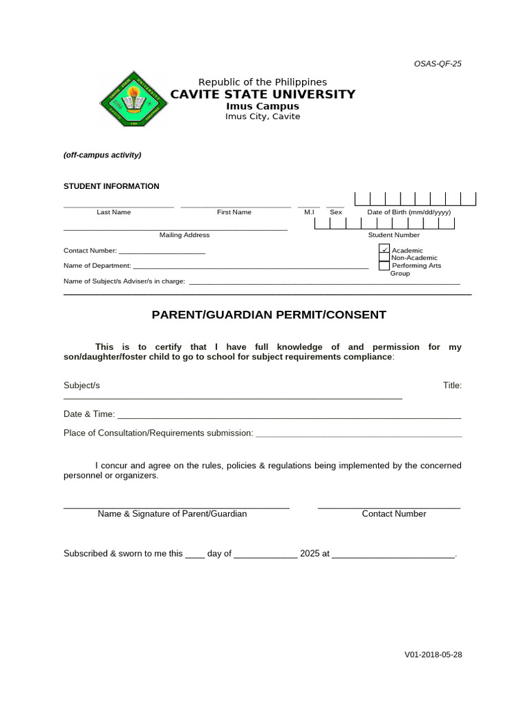 School Consent Form for Off-Campus Activity | PDF