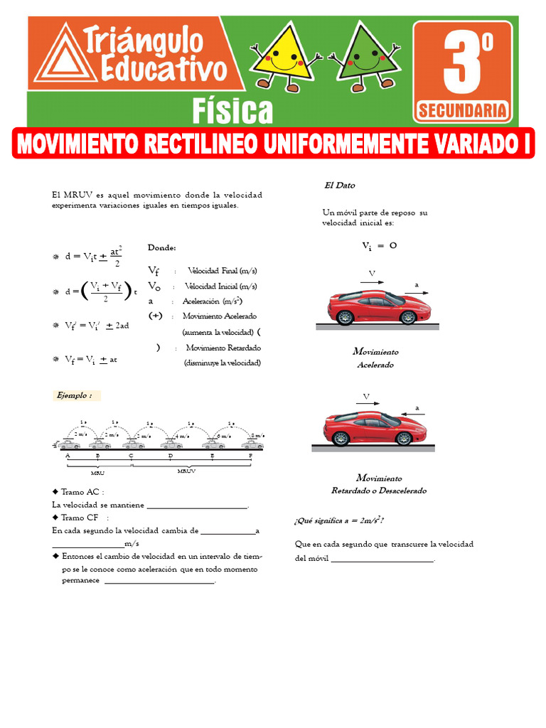 Fórmulas y Ejemplos de MRUV | PDF | Mecanica clasica | Metrología