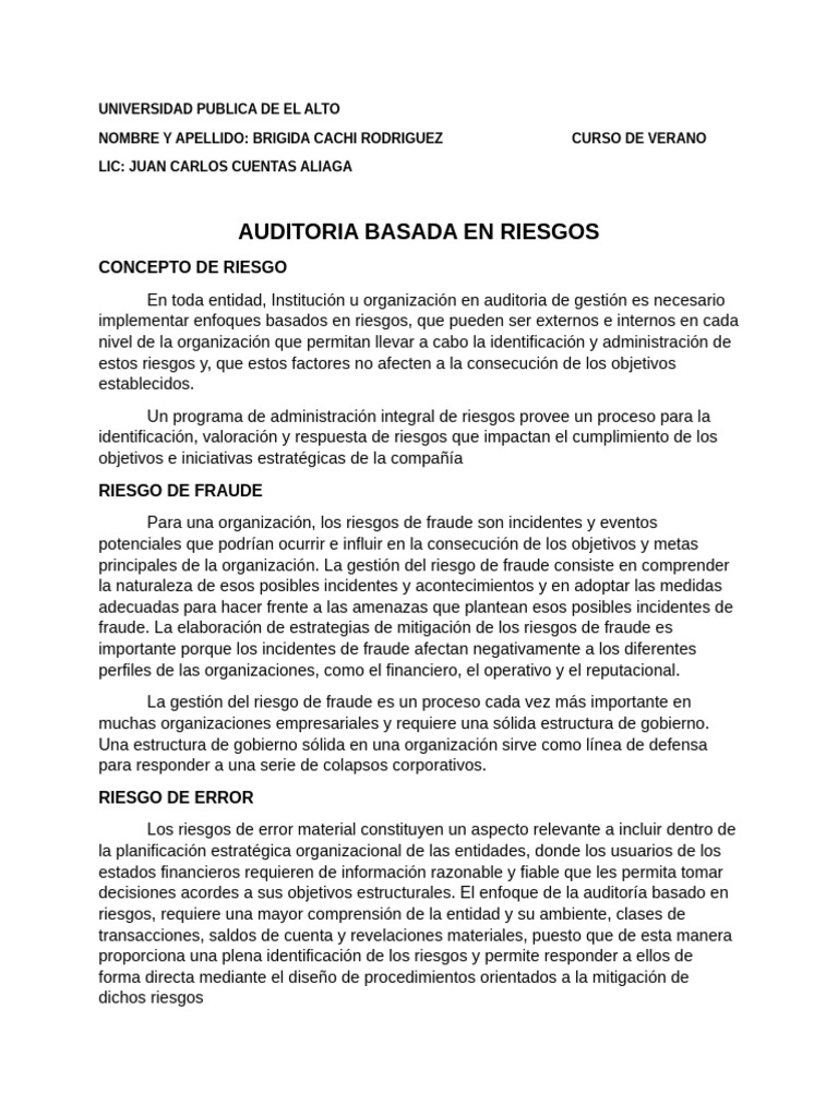 Gestión de Riesgos en Auditoría Financiera | PDF | Auditoría | Contralor