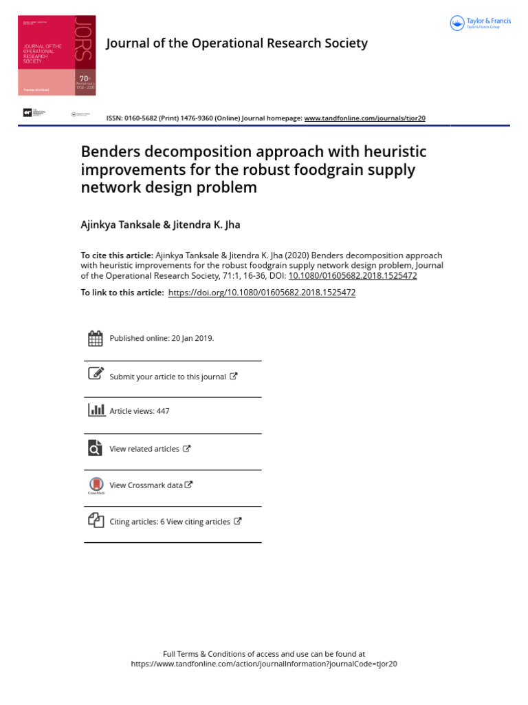 Benders Decomposition Approach With Heuristic Improvements For The ...