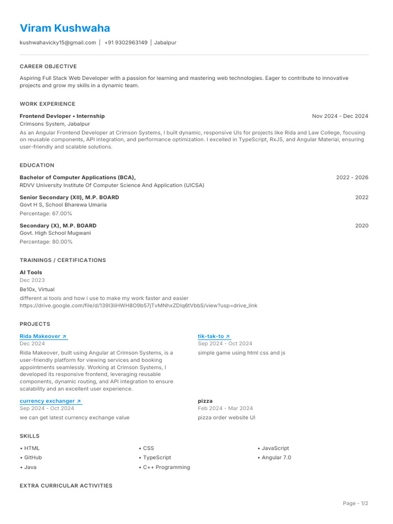 Aspiring Full Stack Web Developer Resume | PDF | Web Development ...