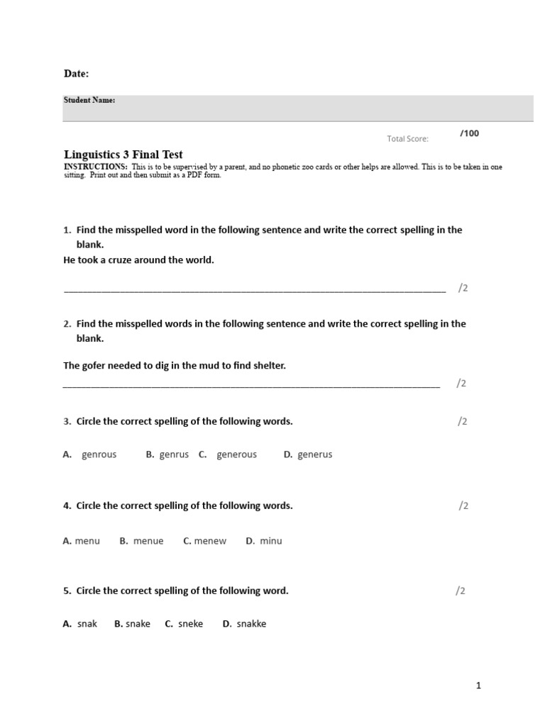 Linguistics 3 Final Exam 2024 | PDF | Spelling | Applied Linguistics