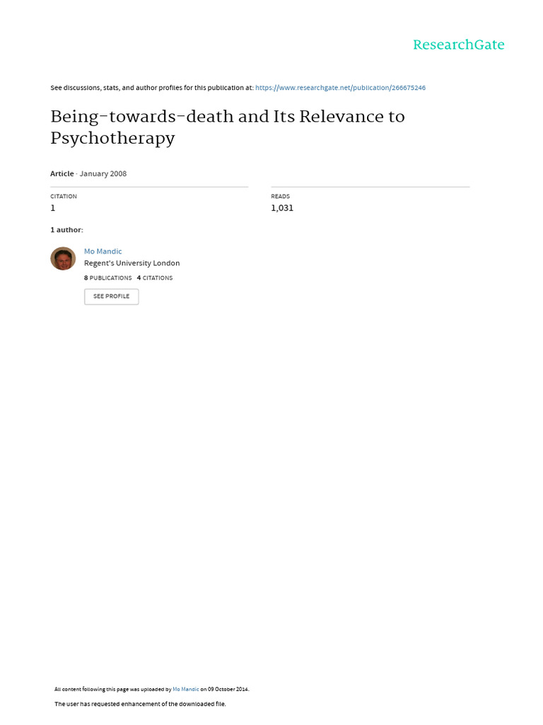 BeingTowardsDeath and Its Relevance To Psychotherapy PDF Martin