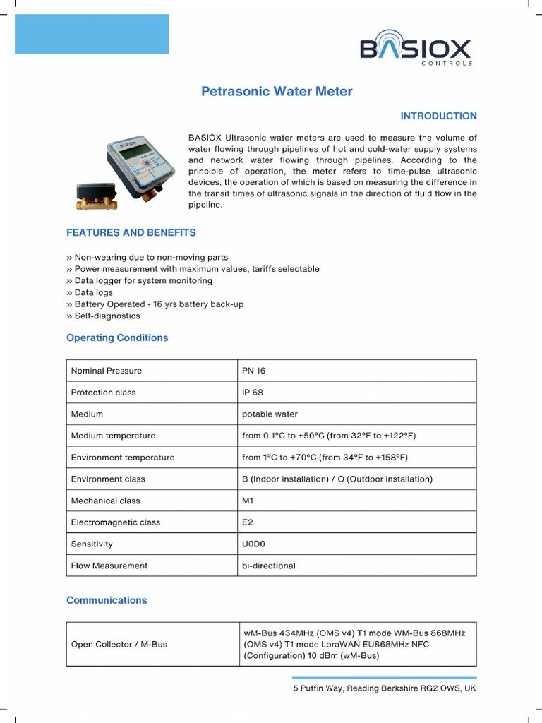 Water Meter Datasheet | PDF