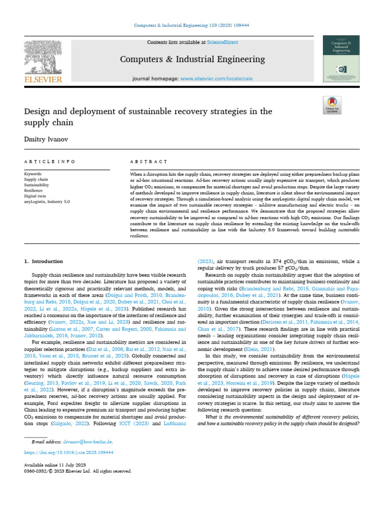1 s2.0 S0360835223004680 Main | PDF | Supply Chain | Ecological Resilience