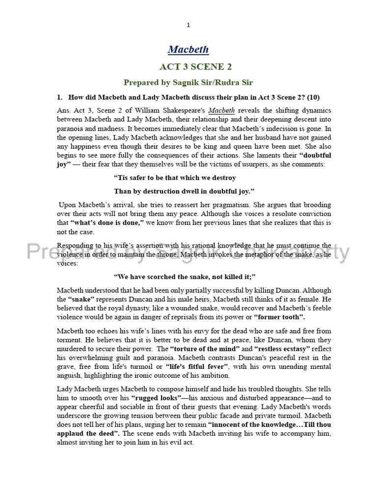 Act 3 Scene 2 and 3 - Watermark-1 | PDF | Macbeth | Shakespearean Tragedies