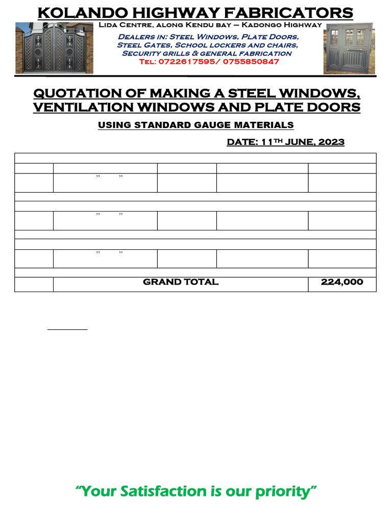 Steel Windows and Doors Quotation | PDF
