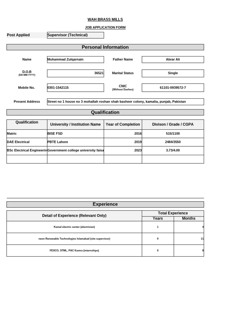 Job Application Form 22 2024 | PDF