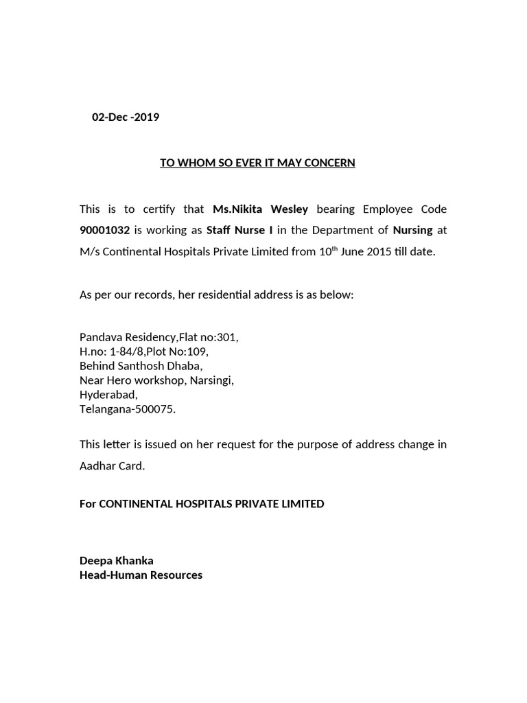 Address Proof Letter | PDF